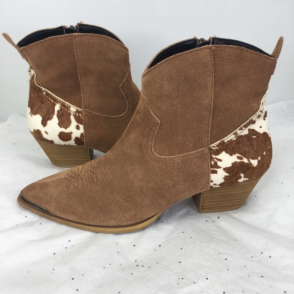 Dingo suede leather brown cow print calf hair boots 8.5 - Picture 2 of 8